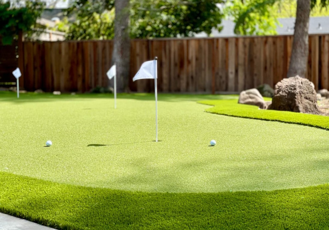 Custom backyard putting green with professional-grade turf installed by TerraBlade in Delano, CA
